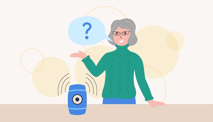 Older adult trying to talk to a voice assistant