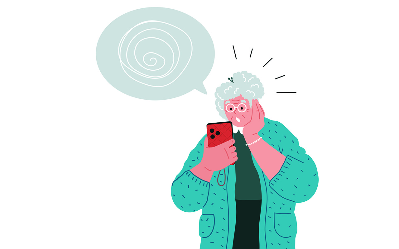 Older adult trying to talk to a voice assistant